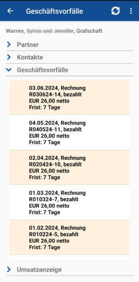 Hausdienste.App Geschäftsvorgänge wie Rechnungen ... direkt aus dem ERP über das Cockpit einsehen
