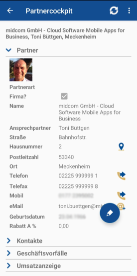Kundendaten zum Auftrag aus dem CRM direkt über das Cockpit einsehen