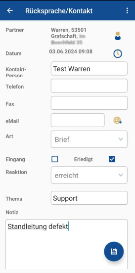 Hausdienste.App Kundenkontakt direkt in das CRM eintragen und ggfs Rücksprache einstellen